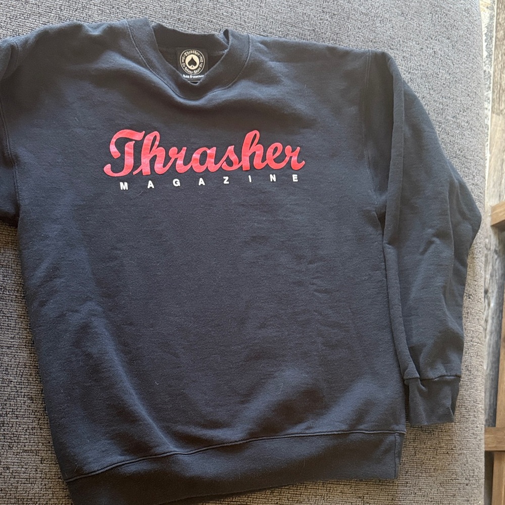 Thrasher Black Crewneck Sweater with Red Logo